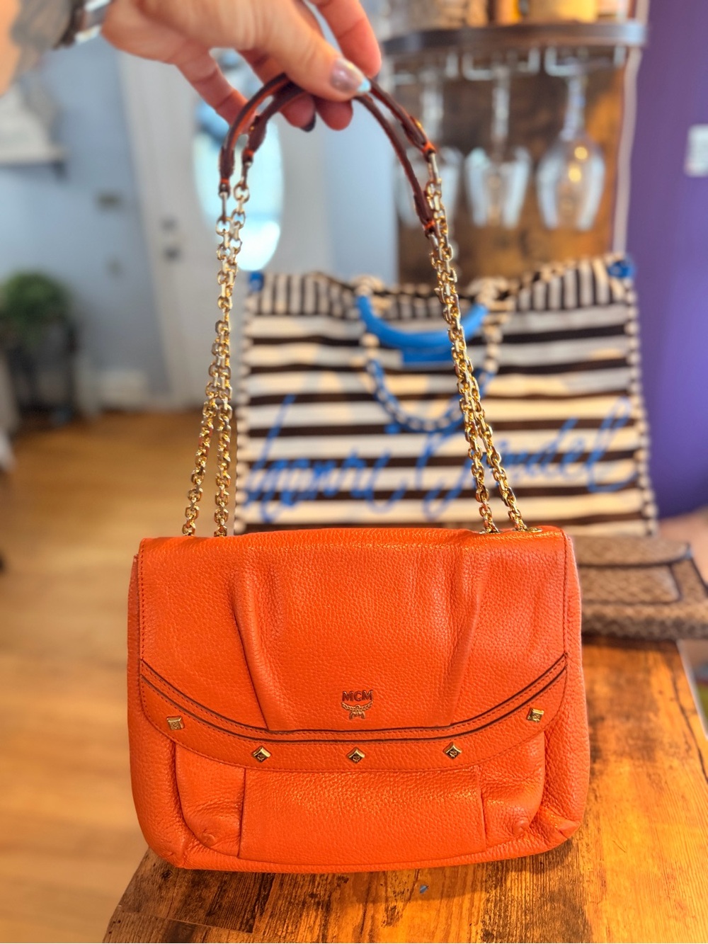 MCM Orange Pebbled Leather two way Chain-Handle Shoulder Bag FLASH SALE - Picture 10 of 10